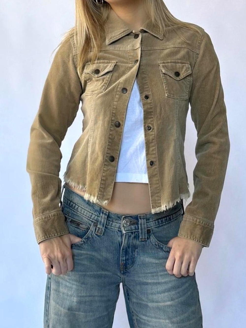 Corduroy Jacket Tan Y2K Vintage Autumn Medium